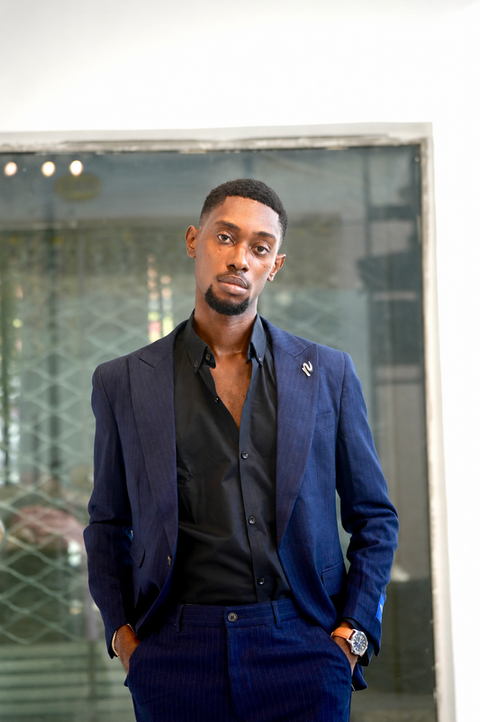 Tailored Stripped Navy Blue Suit
