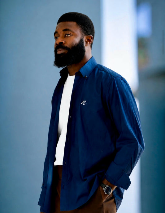 Dark Blue Cotton Collar Shirt